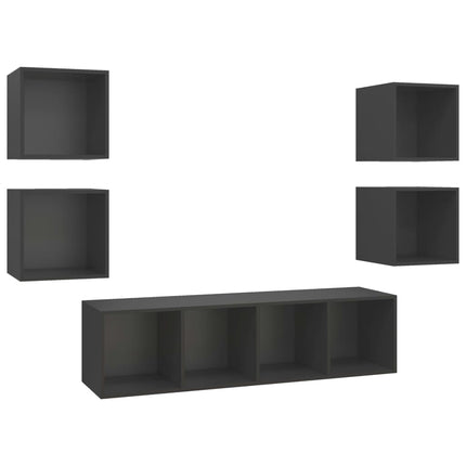 vidaXL 5 Piece TV Cabinet Set Grey Chipboard