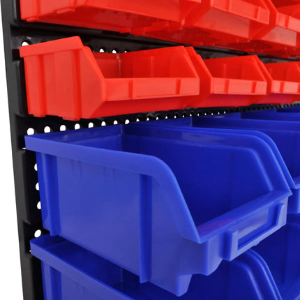 vidaXL Wall Mounted Garage Plastic Storage Bin Set 30 pcs Blue & Red