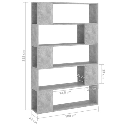 vidaXL Book Cabinet Room Divider Concrete Grey 100x24x155 cm Chipboard
