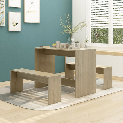 3 Piece Dining Set Sonoma Oak Engineered Wood