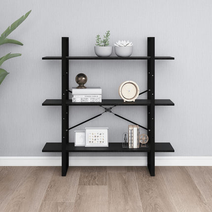 3-Tier Book Cabinet Black 100x30x105 cm Solid Pine Wood