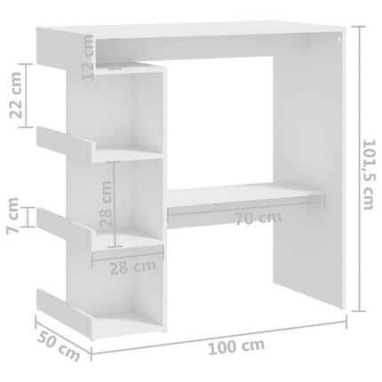 vidaXL Bar Table with Storage Rack White 100x50x101.5 cm Chipboard