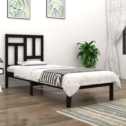 vidaXL Bed Frame Black Solid Wood Pine 90x190 cm 3FT Single