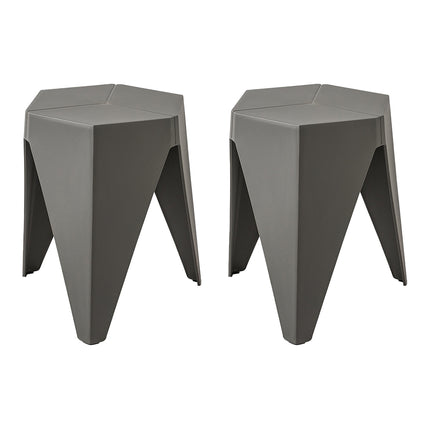 Set of 2 Puzzle Stool Plastic Stacking Bar Stools Dining Chairs Kitchen Grey