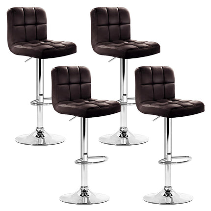 Set of 4 Bar Stools Gas lift Swivel - Steel and Chocolate