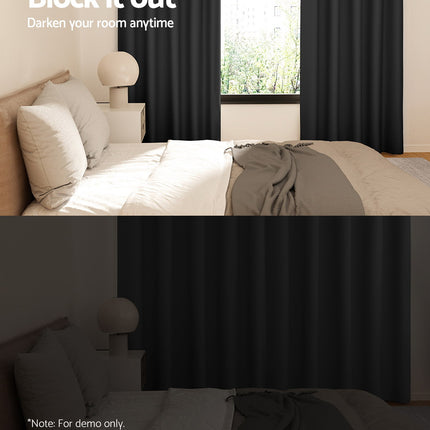 2X Blockout Curtains Blackout Window Curtain Eyelet 300x230cm Black