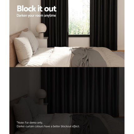 2X Blockout Curtains Blackout Window Curtain Eyelet 180x213cm Black