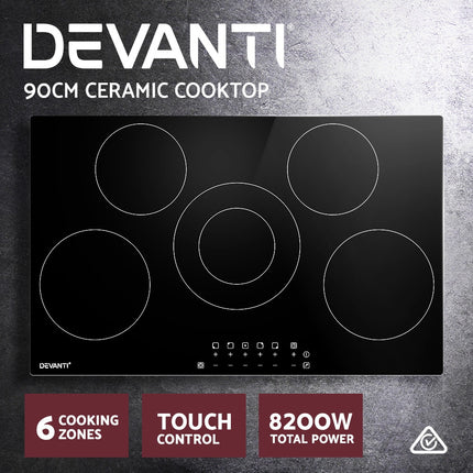 90cm Ceramic Cooktop Electric Cook Top 5 Burner Stove Hob Touch Control 6-Zones