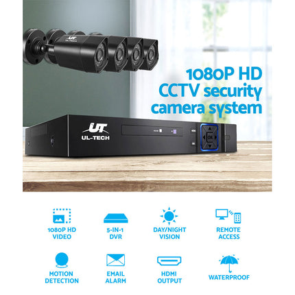 8CH 5 IN 1 DVR CCTV Security System Video Recorder /w 4 Cameras 1080P HDMI Black