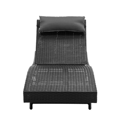 Outdoor Sun Lounge Setting Wicker Lounger Day Bed Rattan Patio Furniture Black
