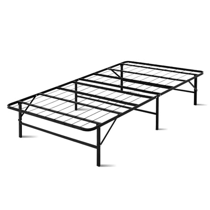 Folding Bed Frame Metal Bed Base King Single Size Portable Black