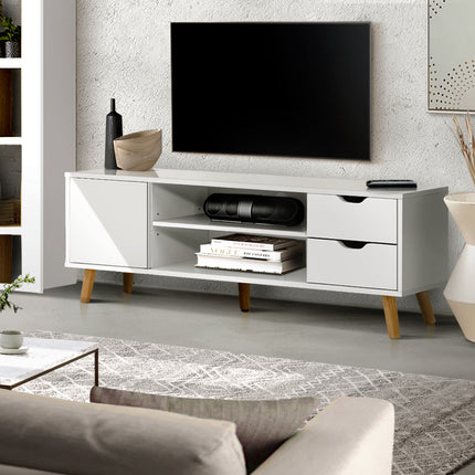 TV Cabinet Entertainment Unit Stand Wooden Scandinavian 120cm White