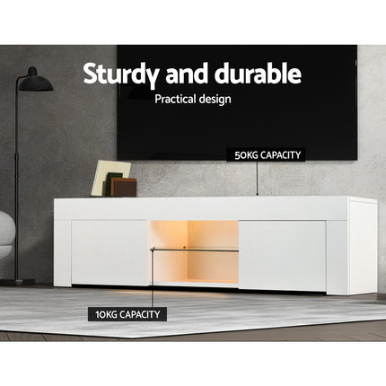 TV Cabinet Entertainment Unit Stand RGB LED Gloss Furniture 130cm White