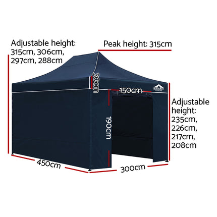 Gazebo Pop Up Marquee 3x4.5m Folding Wedding Tent Gazebos Shade Navy
