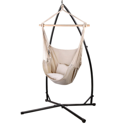 Outdoor Hammock Chair with Steel Stand Hanging Hammock with Pillow Cream