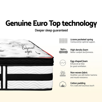 Bedding Algarve Euro Top Pocket Spring Mattress 34cm Thick Queen