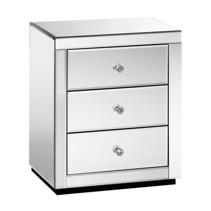 Mirrored Bedside Table Drawers Furniture Mirror Glass Presia Silver