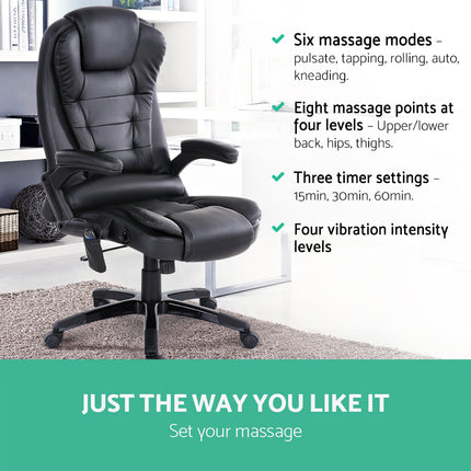 Massage Office Chair 8 Point PU Leather Office Chair - Black