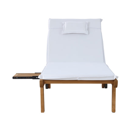 Sun Lounge Wooden Lounger Outdoor Furniture Day Bed Wheel Patio White