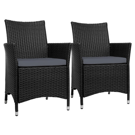 Set of 2 Outdoor Bistro Set Chairs Patio Furniture Dining Wicker Garden Cushion
