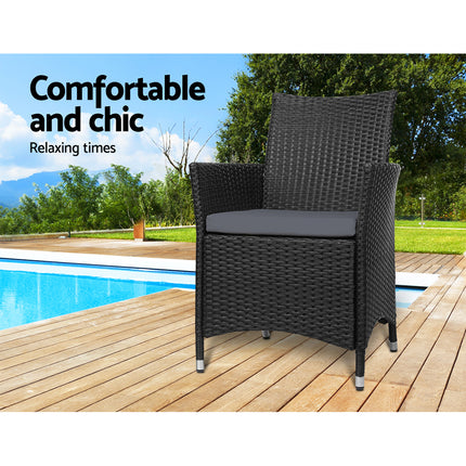 Set of 2 Outdoor Bistro Set Chairs Patio Furniture Dining Wicker Garden Cushion
