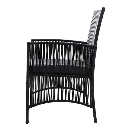 Outdoor Furniture Set of 2 Dining Chairs Wicker Garden Patio Cushion Black