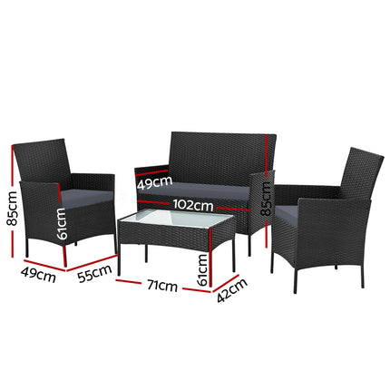 4-piece Outdoor Lounge Setting Wicker Patio Furniture Dining Set Black