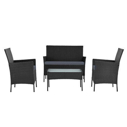 4-piece Outdoor Lounge Setting Wicker Patio Furniture Dining Set Black