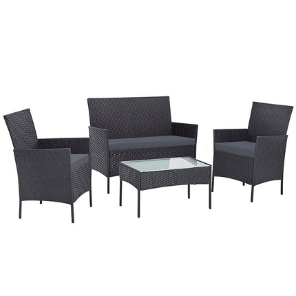 4-piece Outdoor Lounge Setting Wicker Patio Furniture Dining Set Grey