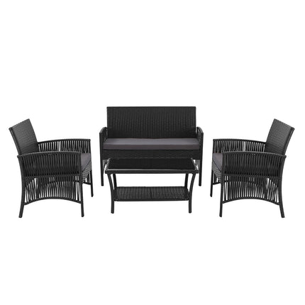 4 PCS Outdoor Furniture Lounge Setting Wicker Dining Set Black