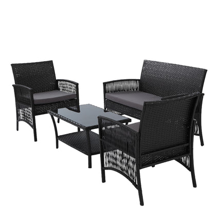 4 PCS Outdoor Furniture Lounge Setting Wicker Dining Set Black