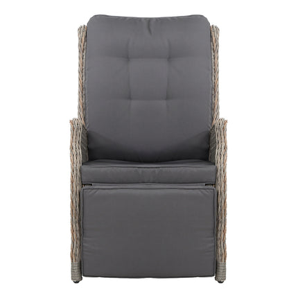 Set of 2 Recliner Chairs Sun lounge Outdoor Furniture Setting Patio Wicker Sofa Grey