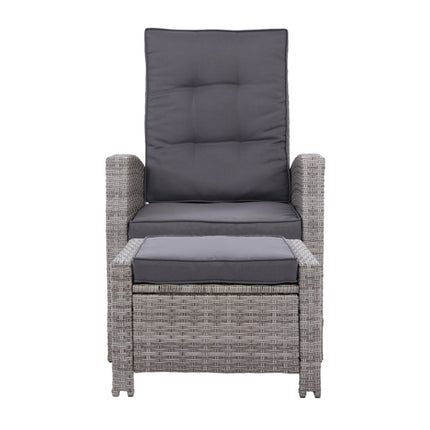 Sun lounge Recliner Chair Wicker Lounger Sofa Day Bed Outdoor Furniture Patio Garden Cushion Ottoman Grey