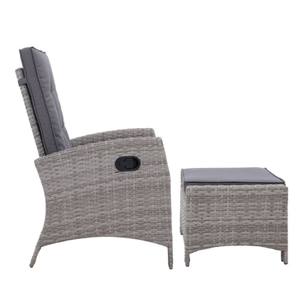 Sun lounge Recliner Chair Wicker Lounger Sofa Day Bed Outdoor Furniture Patio Garden Cushion Ottoman Grey