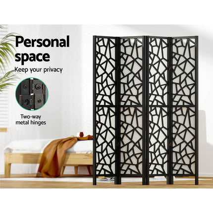Clover Room Divider Screen Privacy Wood Dividers Stand 4 Panel Black