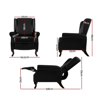 Recliner Chair Sofa Armchair Lounge Black Leather