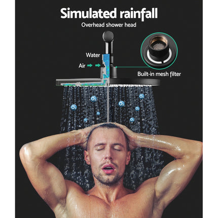 WELS 9'' Rain Shower Head Mixer Round Handheld High Pressure Wall Black