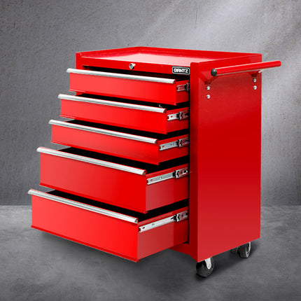 5 Drawer Mechanic Tool Box Cabinet Storage Trolley - Red