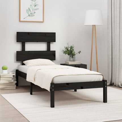 vidaXL Bed Frame Black Solid Wood 92x187 cm Single Bed Size