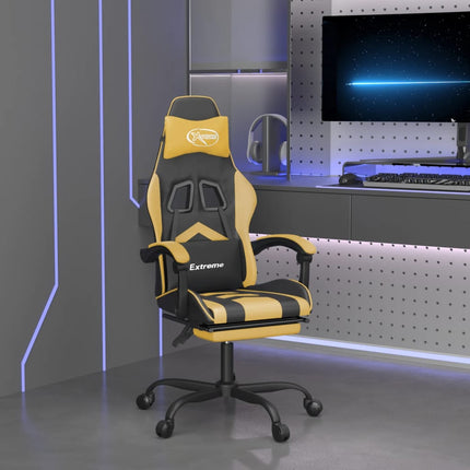Gaming Chair with Footrest Black and Gold Faux Leather