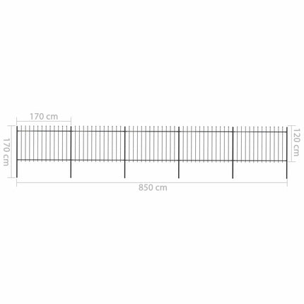 vidaXL Garden Fence with Spear Top Steel 8.5 m Black