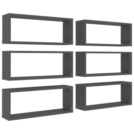 Wall Cube Shelves 6 pcs Grey 60x15x23 cm Engineered Wood