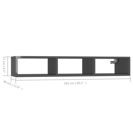 vidaXL Wall Shelf High Gloss Grey 102x30x17 cm Chipboard
