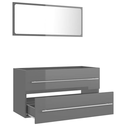 2 Piece Bathroom Furniture Set High Gloss Grey Engineered Wood