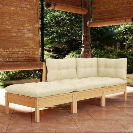 3 Piece Garden Lounge Set with Cream Cushions Solid Wood Pine