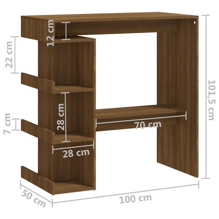 vidaXL Bar Table with Storage Rack Brown Oak 100x50x101.5 cm Chipboard