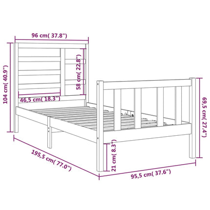 Bed Frame Black Solid Wood 92x187 cm Single Bed Size
