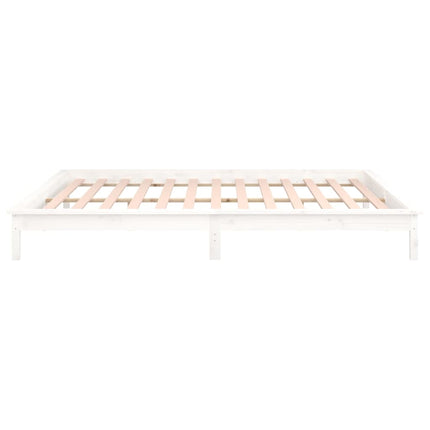 vidaXL LED Bed Frame White 153x203 cm Queen Size Solid Wood
