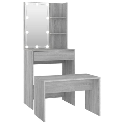 vidaXL Dressing Table Set with LED Grey Sonoma Engineered Wood