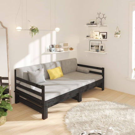 vidaXL Pull-out Day Bed Black 2x(92x187) cm Solid Wood Pine